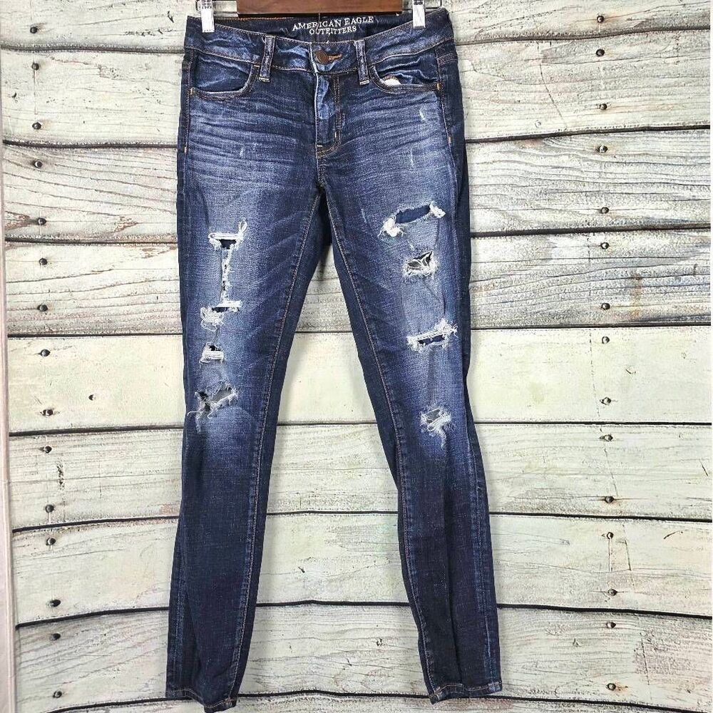American Eagle Jegging Jeans Womens Distressed Super Stretch 2